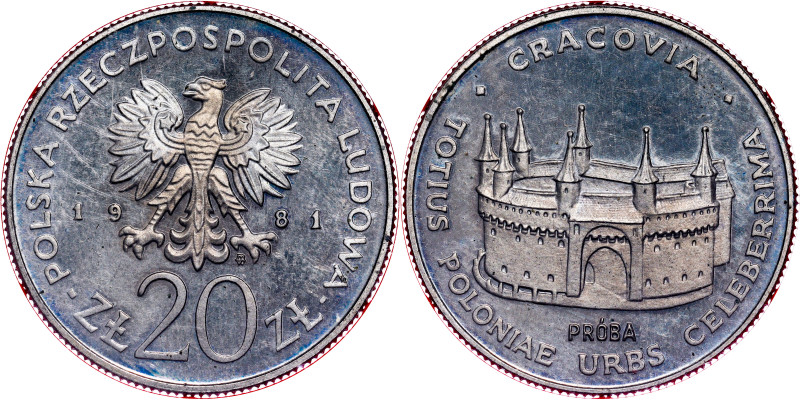 Poland – 20 Zlotych 1981 Cracovia Pattern / PRÓBA

Parchimowicz P320a

UNC, with...