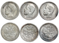 Russia - Nicholas II. , 50 Kopecks LOT – 3 pcs