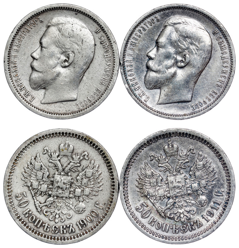 Russland - Nikolaus II., 1894-1917. 50 Kopeken LOT - 2 pcs

1900 , 1911

Good VF...