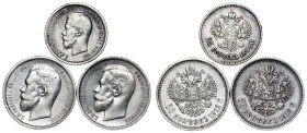 Russia - Nicholas II. , 50, 25 Kopecks LOT – 3 pcs