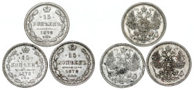 Russia - Alexander II., 1855-1881. 15 Kopecks LOT – 3 pcs