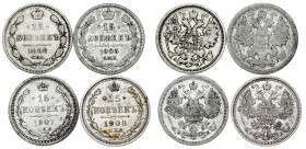 Russia - Nicholas II. , 15 Kopecks LOT – 4 pcs
