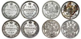 Russia - Nicholas II. , 15 Kopecks LOT – 4 pcs