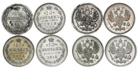 Russia - Nicholas II. , 10 Kopecks LOT – 4 pcs
