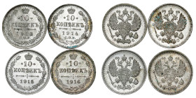 Russia - Nicholas II. , 10 Kopecks LOT – 4 pcs
