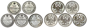 Russia - Nicholas II. , 10 Kopecks LOT – 5 pcs
