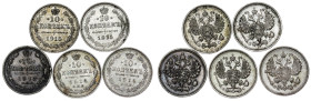 Russia - Nicholas II. , 10 Kopecks LOT – 5 pcs