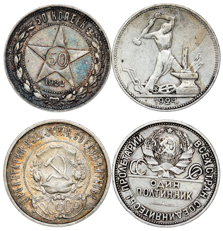 Russland - R.S.F.S.R. - 50 Kopecks 1922 ПЛ, 1924 ПЛ Poltinnik

2 pcs

EF, aEF, n...