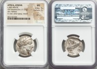 ATTICA. Athens. Ca. 440-404 BC. AR tetradrachm (24mm, 17.21 gm, 1h). NGC MS 5/5 - 2/5, test cut. Mid-mass coinage issue. Head of Athena right, wearing...