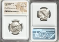 ATTICA. Athens. Ca. 440-404 BC. AR tetradrachm (24mm, 17.16 gm, 3h). NGC Choice XF 4/5 - 5/5. Mid-mass coinage issue. Head of Athena right, wearing cr...