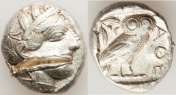 ATTICA. Athens. Ca. 440-404 BC. AR tetradrachm (24mm, 17.19 gm, 1h). Choice VF, test cut. Mid-mass coinage issue. Head of Athena right, wearing creste...