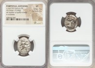 PAMPHYLIA. Aspendus. Ca. mid-5th century BC. AR stater (23mm, 10.86 gm, 1h). NGC XF 5/5 - 4/5. Helmeted hoplite advancing right, shield in left hand, ...