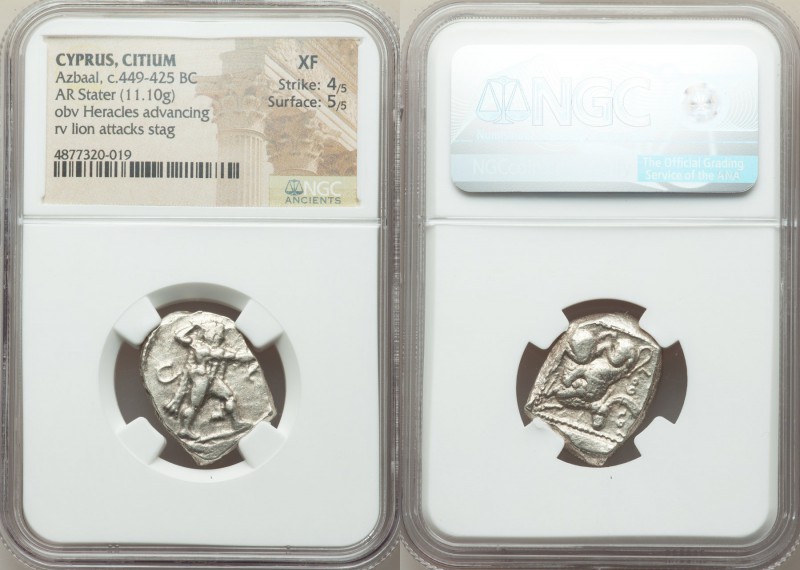 CYPRUS. Citium. Azbaal (ca. 449-425 BC). AR stater (23mm, 11.10 gm, 4h). NGC XF ...