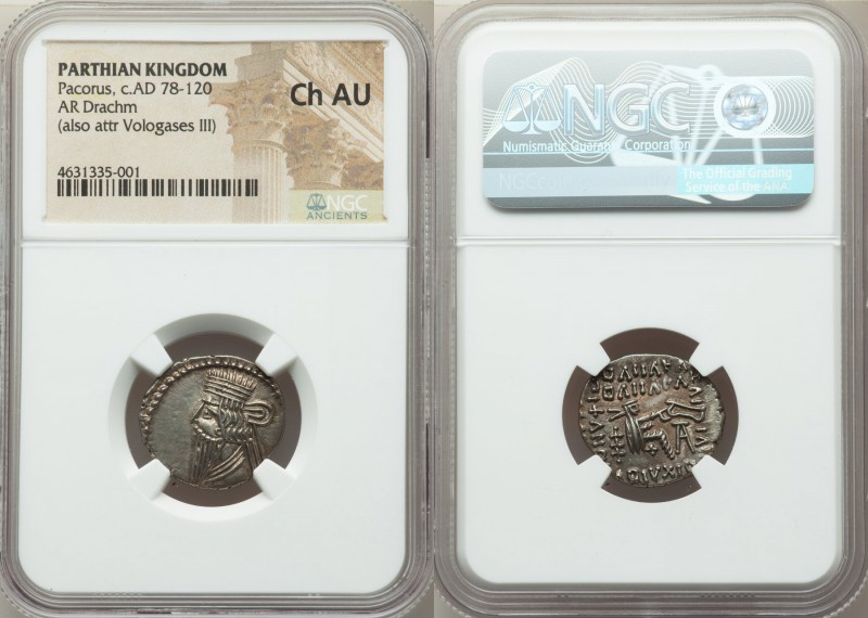 PARTHIAN KINGDOM. Pacorus I (ca. AD 78-120). AR drachm (20mm, 12h). NGC Choice A...