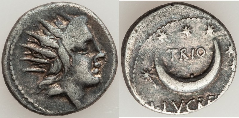 L. Lucretius Trio (ca. 74 BC). AR denarius (17mm, 3.57 gm, 1h). VF. Rome. Radiat...