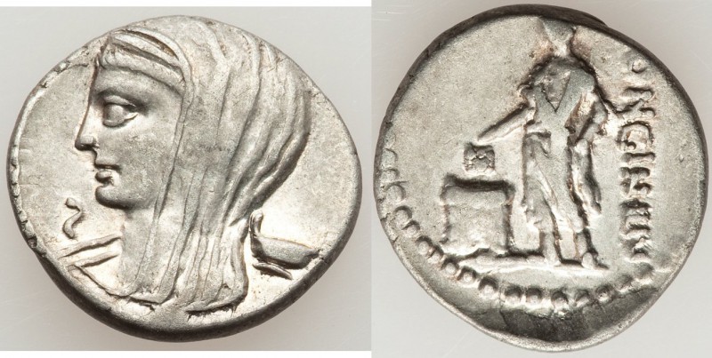 L. Cassius Longinus (ca. 60 BC). AR denarius (19mm, 3.62 gm, 3h). VF. Rome. Drap...