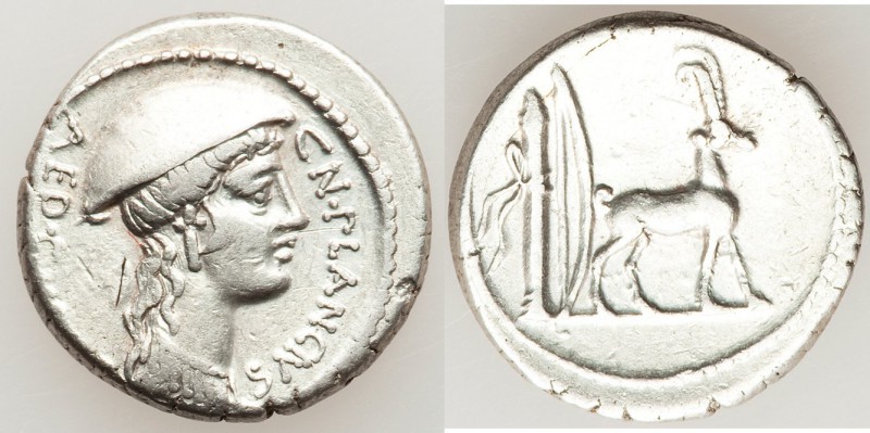 Cn. Plancius (ca. 55 BC). AR denarius (18mm, 4.11 gm, 1h). XF. Rome. CN•PLANCIVS...