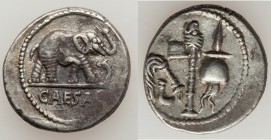 Julius Caesar, as Dictator (49-44 BC). AR denarius (18mm, 3.89 gm, 5h). VF. Military mint traveling with Caesar in northern Italy, 49 BC. CAESAR, elep...