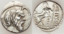 C. Vibius C.f. C.n. Pansa Caetronianus (ca. 48 BC). AR denarius (17mm, 3.87 gm, 7h). Choice XF. Rome. PANSA, mask of Pan right; pedum behind / C•VIBIV...