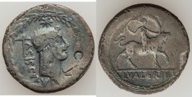 L. Valerius Acisculus (45 BC). AR denarius (19mm, 3.46 gm, 9h). NGC (photo-certificate) Fine 5/5 - 2/5, bankers marks. Rome. ACISCVLVS, Head of Apollo...