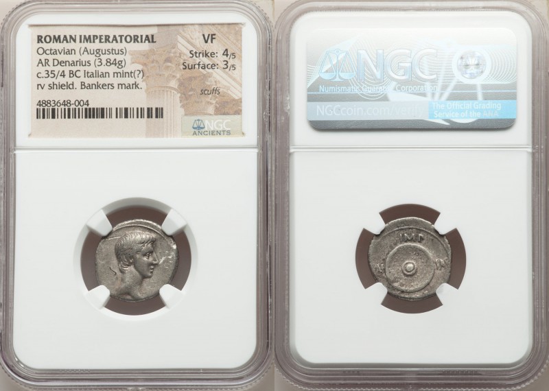 Octavian, as Triumvir and Imperator (43-27 BC). AR denarius (18mm, 3.84 gm, 12h)...