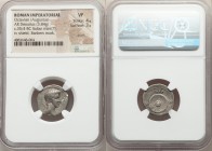 Octavian, as Triumvir and Imperator (43-27 BC). AR denarius (18mm, 3.84 gm, 12h). NGC VF 4/5 - 3/5, scuffs, bankers mark. Spanish or northern Italian ...