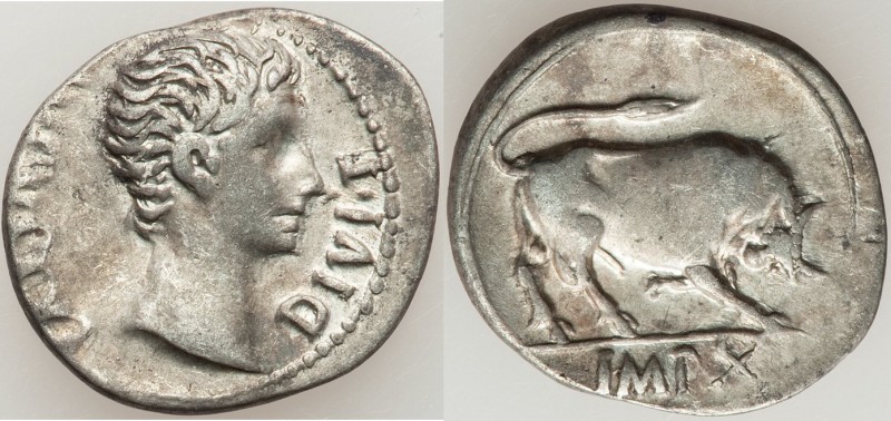 Augustus (27 BC-AD 14). AR denarius (20mm, 3.55 gm, 6h). VF. Lugdunum, 15-13 BC....