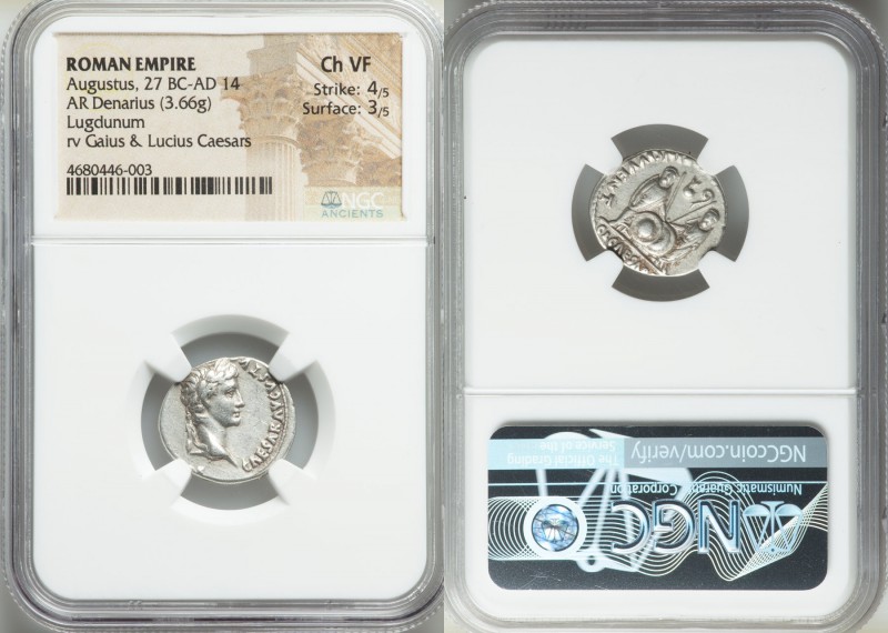Augustus (27 BC-AD 14). AR denarius (19mm, 3.66 gm, 8h). NGC Choice VF 4/5 - 3/5...
