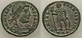 Vetranio (AD 350). AE centenionalis (23mm, 4.65 gm, 11h). XF, Silvering. Thessalonica, 1st officina. D N VETRAN-IO P F AVG, laureate, draped and cuira...