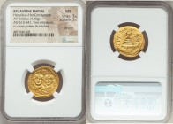 Heraclius (AD 610-641) and Heraclius Constantine. AV solidus (22mm, 4.45 gm, 6h). NGC MS 3/5 - 3/5, die shift, scratches. Constantinople, uncertain of...