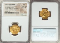 Constans II Pogonatus (AD 641-668) and Constantine IV (AD 654-685). AV solidus (20mm, 4.43 gm, 7h). NGC MS 4/5 - 5/5. Constantinople, 2nd officina, AD...