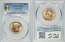 Victoria gold "Shield" Sovereign 1879-S MS61 PCGS, Sydney mint, KM6, S-3855

HID09801242017
