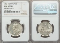 George V Florin 1923-(m) UNC Details (Obverse Cleaned) NGC, Melbourne mint, KM27. Firmly Mint State definition for the issue with only light hairlines...