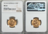 George V gold Sovereign 1911-M MS63 NGC, Melbourne mint, KM29.

HID09801242017