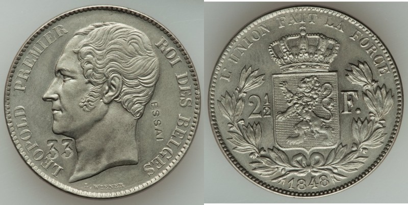 Leopold I Essai 2-1/2 Francs 1848 AU, Bogaert-377B2 (R). 29mm. 10.56gm. LEOPOLD ...