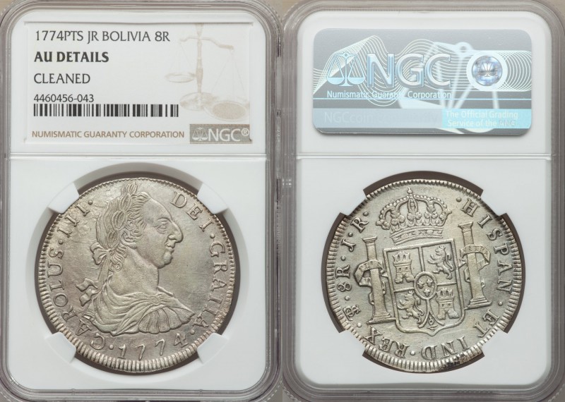 Charles III 8 Reales 1774 PTS-JR AU Details (Cleaned) NGC, Potosi mint, KM55. 

...