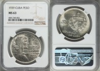Republic "ABC" Peso 1939 MS63 NGC, Philadelphia mint, KM22. Lustrous UNC draped with gray toning. 

HID09801242017