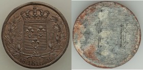 Louis XVIII copper-plated lead Reverse Cliché 5 Francs 1816-M Choice UNC, Toulouse mint, cf. KM711.9, Maz-Unl. 36mm. 4.60gm. From the Engelen Collecti...