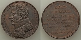 Charles Philippe, Heir Presumptive copper "Paris Mint Visit" Medal 1818 AU, Collignon-124. 37mm. 22.58gm. By N.P. Tiolier. Count of Artois, heir presu...