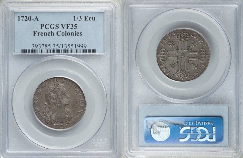 Louis XV 1/3 Ecu 1720-A VF35 PCGS, Paris mint, KM455.1, Gad. 305. Laureate bust ...