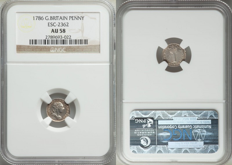 George III 4-Piece Certified Maundy Set 1786 NGC, 1) Penny - AU58, KM594. 2) 2 P...