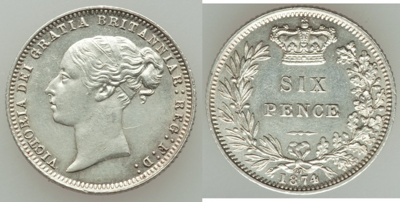 Victoria 6 Pence 1874 AU, KM751.1, S-3910. Die #27. 19mm. 2.82gm. From the Engel...