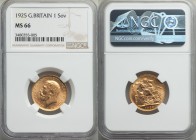 George V gold Sovereign 1925 MS66 NGC, KM820. An ultra-high grade for the type, almost apricot in hue with a level of detail seldom encountered.

HID0...