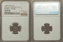 British India. Duncan Stratton & Co. copper 2 Annas (1/8 Rupee) Token ND (1905) AU58 Brown NGC, Forc-D225. Bombay trial token. 

HID09801242017