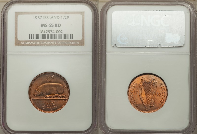 Free State 1/2 Penny 1937 MS65 Red NGC, KM2. 

HID09801242017