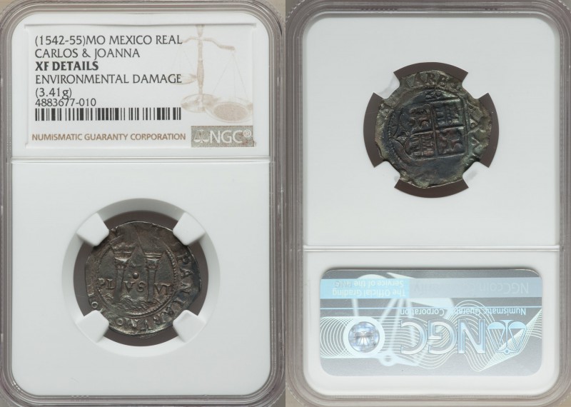 Charles & Joanna (1542-1555) Real ND Mo XF Details (Environmental Damage) NGC, M...