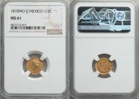 Ferdinand VII gold 1/2 Escudo 1818 Mo-JJ MS61 NGC, Mexico City mint, KM112, Cal-365. Toned Mint State with lustrous surfaces and a few limited surface...
