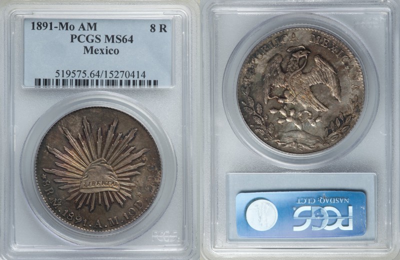 Republic 8 Reales 1891 Mo-AM MS64 PCGS, Mexico City mint, KM377.10, DP-Mo77. An ...