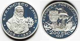 Republic 4-Piece Uncertified silver Proof Set of 200 Escudos 1997, KM697a, KM698a, KM699a, KM700a. Portuguese Discoveries Series VIII. Choice proof co...