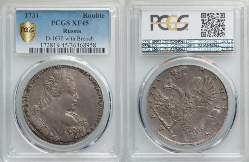 Anna Rouble 1731 XF45 PCGS, Moscow mint, KM192.1, Dav-1670. With brooch variety,...